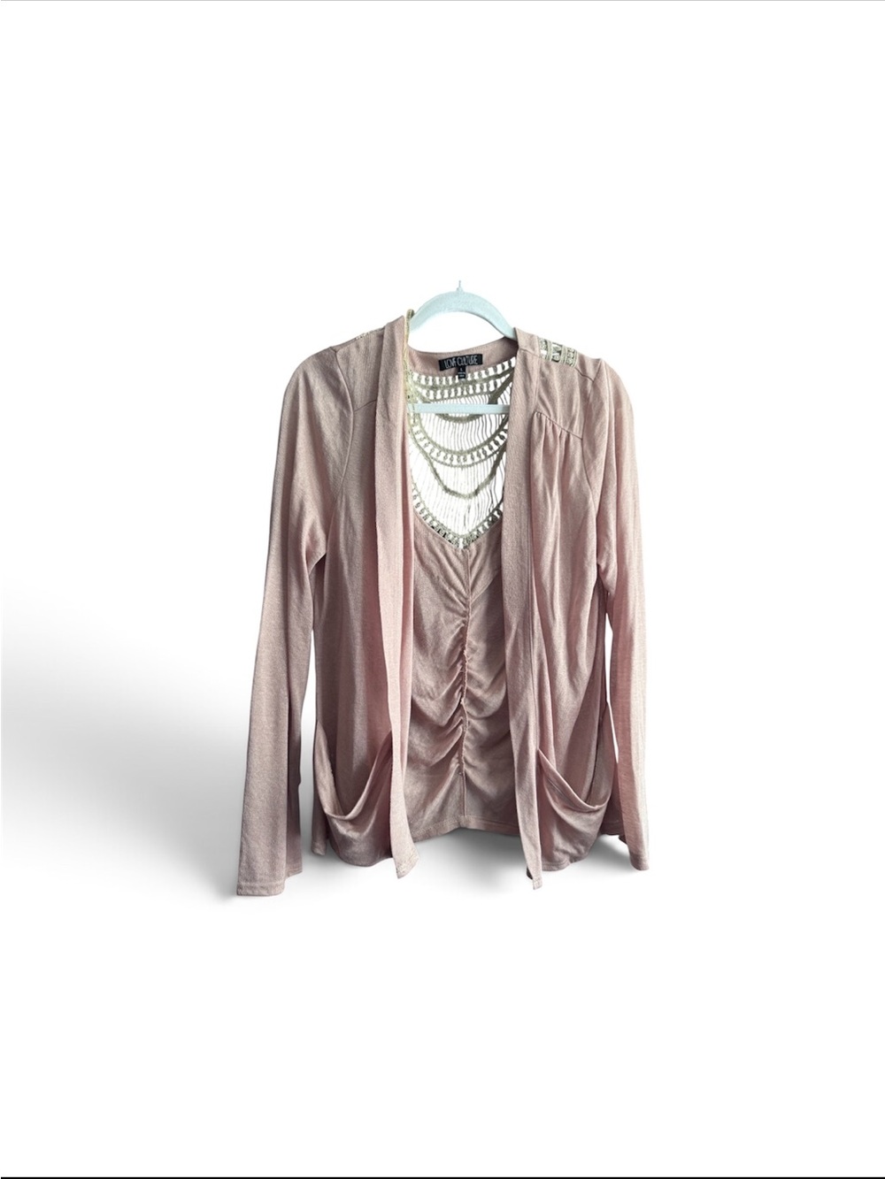 Love Culture Blush Pink Open-Front Ruched Cardigan